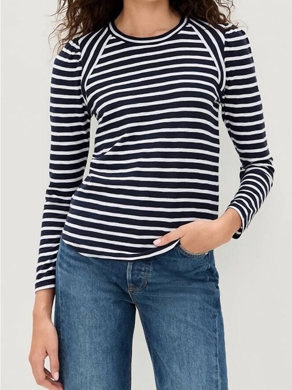 Veronica Beard Navy Mason Multistripe Long Sleeve Tee - Picture 2 of 6